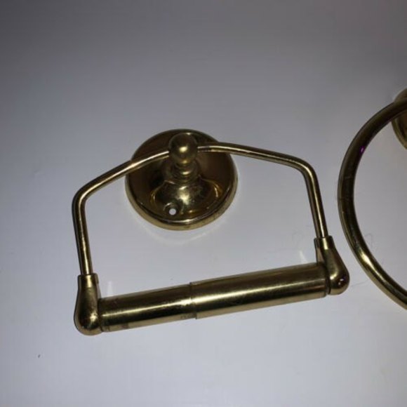 2 Vintage Modern Brass Wall Mount Toilet Tissue Paper Holder & Towel Holder - Picture 3 of 7